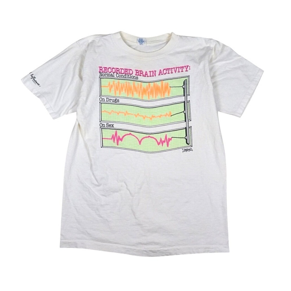Vtg Insana Tees Brain Activity T-Shirt Men's L White Graphic Tee Bad Influence